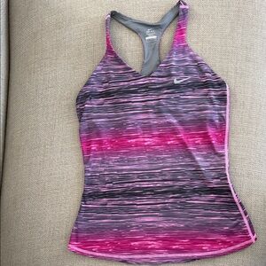 Nike Women's Pink and Black Striped Tank Top